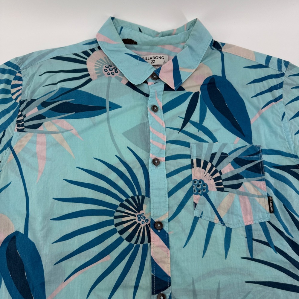 Billabong Mens Floral Button Down Shirt Turquoise Blue Tailored Fit M503NBSF L